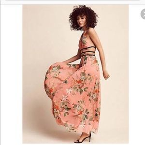 Express Floral Strappy Plunging Cut Out Maxi Dress